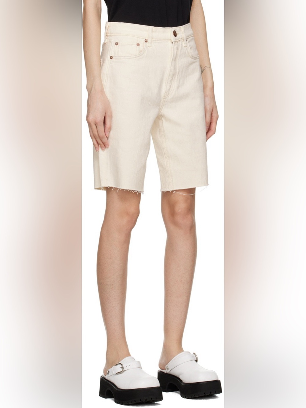 rag & bone Off-White Vintage Bermuda Denim Shorts Mid Rise Cream size 27 - Picture 2 of 11